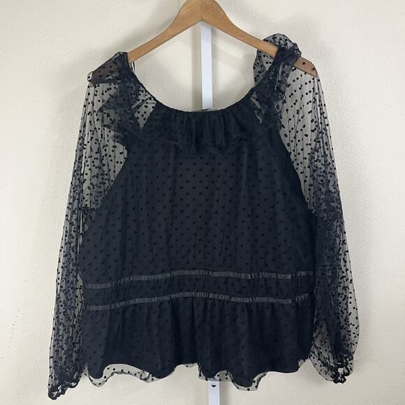Anthropologie 4SI3NNA Chantria Polka Dot Tie Front Top Plus Size 3X Black - Picture 4 of 6